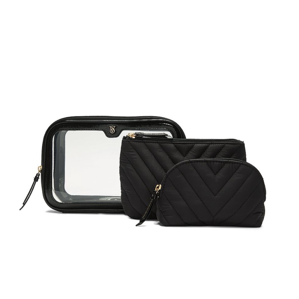 ❌SOLD❌ Victoria’s Secret Black Quilt 3-piece Makeup Bag Set🖤